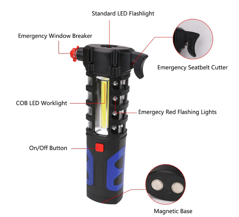 Drivers Emergency Car Torch with Hammer and Seatbelt Cutter