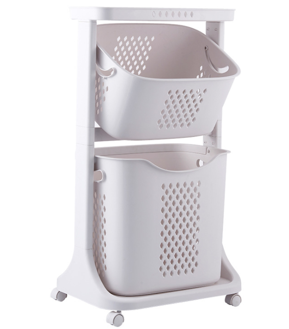 Removable 2 Tier Metal Rolling Laundry Basket Cart