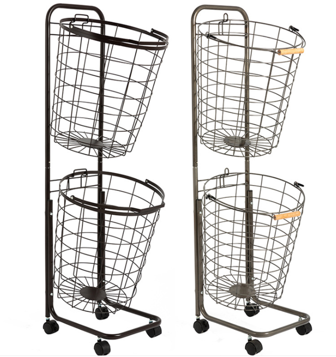 Removable 2 Tier Metal Rolling Laundry Basket Cart