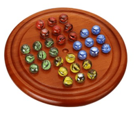 Round Wooden Mancala Solitaire Game