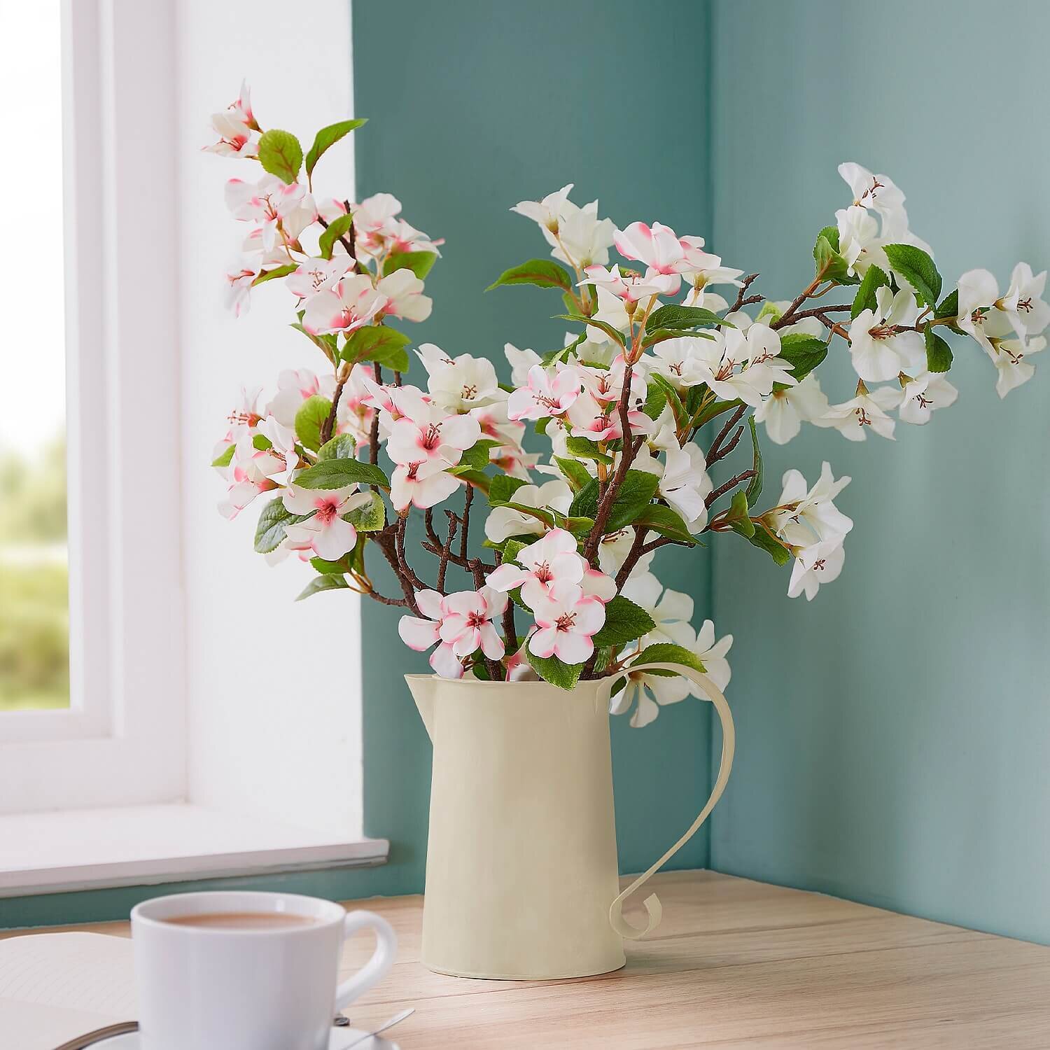 Crab Apple Blossoms in Metal Jug