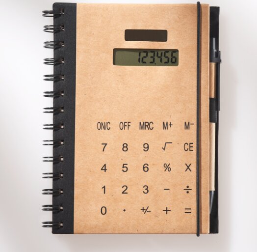 Calculator Notebook with notes and pen